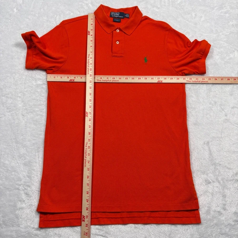Polo Ralph Lauren Polo Shirt Men L (FIT M) Orange CUSTOM LONG Green Pony Preppy